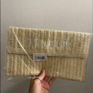 NIB Neiman Marcus Bonjour Straw Clutch Bag